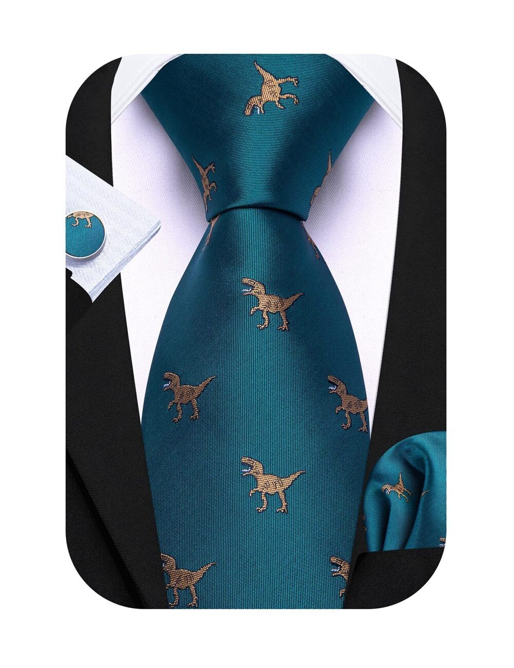 1143 Teal Ties Tie Sets Dinosaur 63” Extra Long Necktie Silk Woven